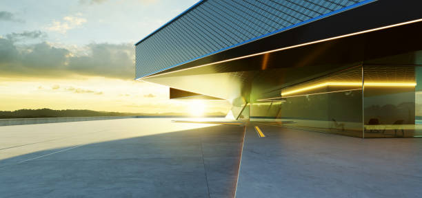 istock Modern building shining under the setting sun at sunset 2169966081