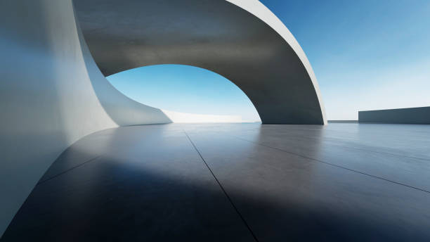 istock 3d render of abstract curve structure futuristic architecture with empty concrete floor 2169968246