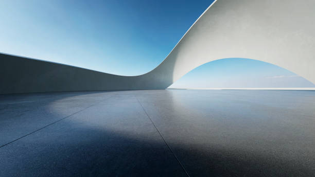 istock 3d render of abstract curve structure futuristic architecture with empty concrete floor 2169968248