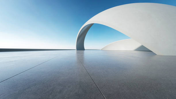 istock 3d render of abstract curve structure futuristic architecture with empty concrete floor 2169968249