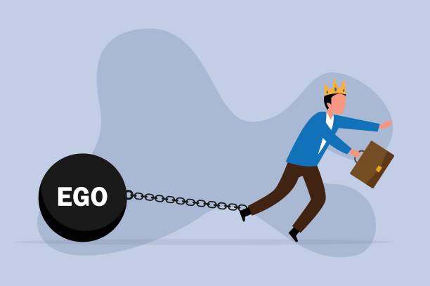 istock Confidence businessman wear king crown chain with heavy EGO burden weight 2169970730