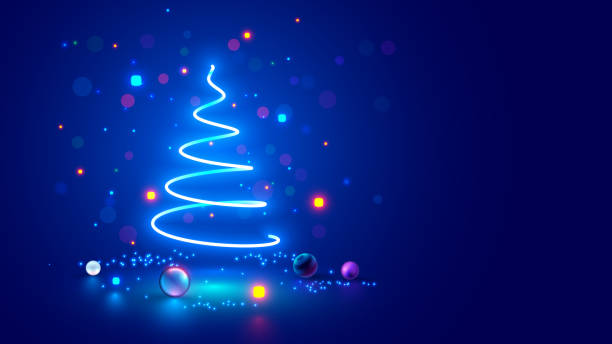 istock Christmas tree on Christmas poster in electronic technology style. New year, merry christmas congratulations card in computer tech design. Template Christmas cards in style of digital technology. 2169971664
