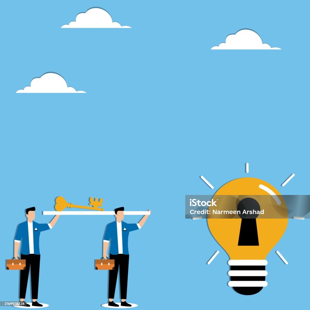 Men Carry Key To Light Bulb Stock Illustration - Download Image Now ...