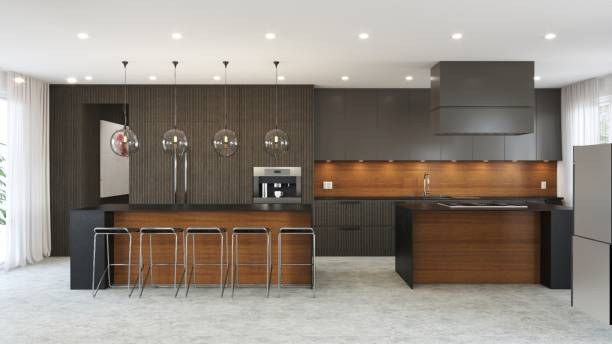 istock Grey / Wood Kitchen with Island 2169983666