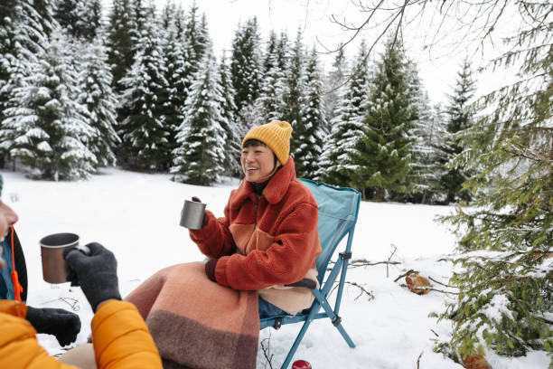 Couple on a winter camping