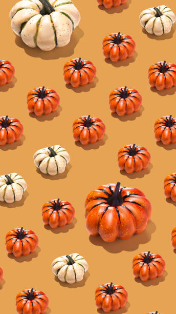 istock Orange and white pumpkins pattern creative on orange yellow background vertical banner minimal 2169987051