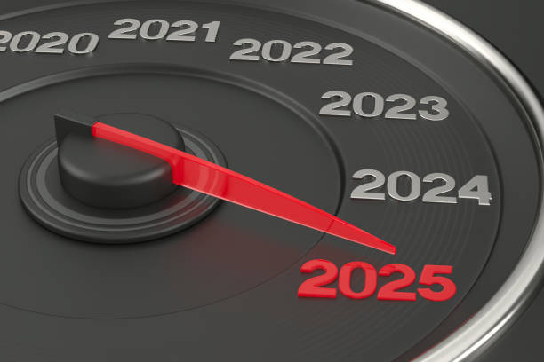 istock 2025 year car speedometer.  3D illustration 2169989652