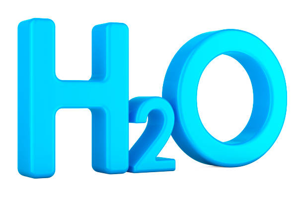 Water H2O, chemical formula. 3D rendering isolated on white background