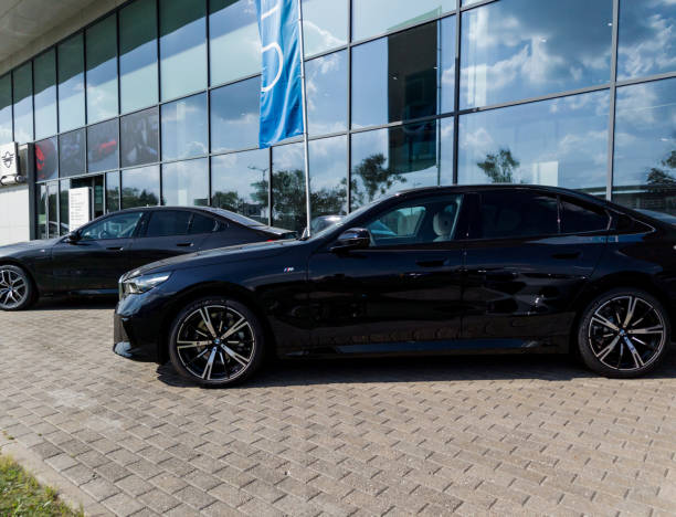 Chicago, Illinois - September 29, 2024: Black BMW X5, SUV parked in city , front view. BMW X5 is luxury German SUV