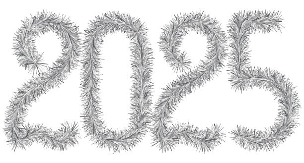 istock Tinsel. 2025. Lettering from festive Christmas decoration. Fluffy numbers. Silver color. 2169992691