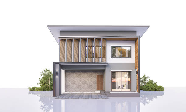istock Architecture 3d rendering illustration of modern minimal house on white background 2169995824