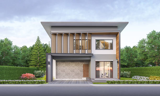 istock Modern house exterior day light with lawn grass.3d rendering 2169995833