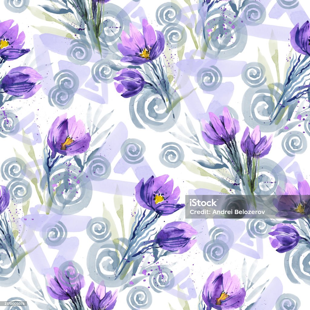 Geometric Spring Fowers Seamless Spring Pattern With A Field Of Snowdrops And Geometric Shapes ...