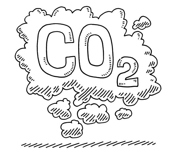 Carbon Dioxide Greenhouse Gas Symbol Drawing Hand-drawn vector drawing of a Carbon Dioxide Greenhouse Gas Symbol. Black-and-White sketch on a transparent background (.eps-file). Included files are EPS (v10) and Hi-Res JPG. co2 drawings stock illustrations