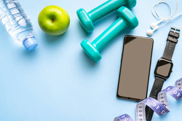 istock Exercising and fitness concept on blue background 2170022152