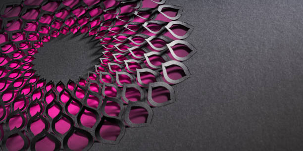 istock Elegant cut paper design featuring a floral-inspired pattern with dark teardrop shapes layered over vibrant magenta, set against a textured dark background. 2170023276