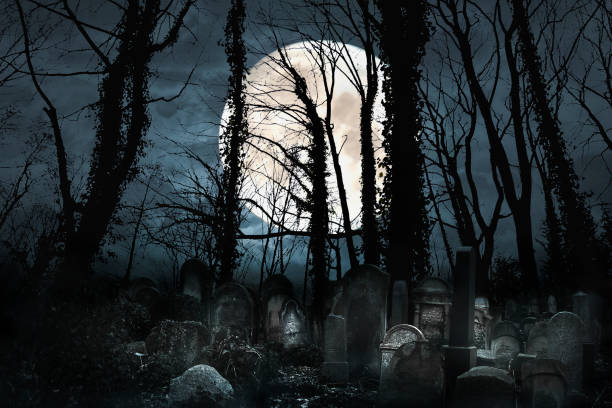istock Fantastic night landscape with big moon 2170024071