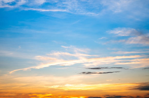 istock Beautiful , luxury soft gradient orange gold clouds and sunlight on the blue sky perfect for the background, take in everning,Twilight, Large size, high definition landscape photo 2170032316