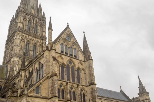Salisbury, United Kingdom, 25th August 2024:- A view of Salisbury Cathedral, possessing the tallest church spire in the UK at 404 feet.