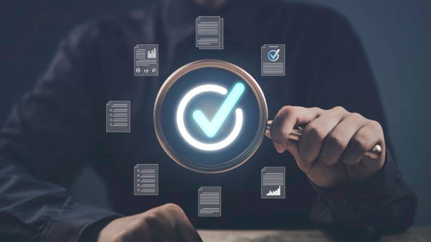istock Digital document management in a business. Features online forms, checklists, and surveys on. Highlights of technology for managing files, catalogs, and records, efficient information management. 2170035250