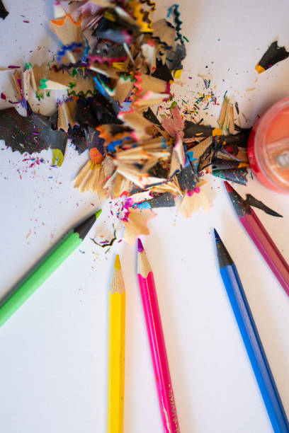 istock Brightly Colored Art Supplies Surrounded by Shavings on a Clean White Background 2170037237
