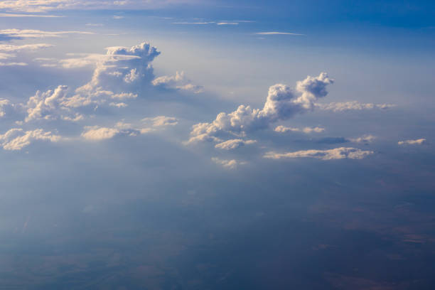 Aerial cumulus cloud in sunlight. Sky texture, air, wind background
