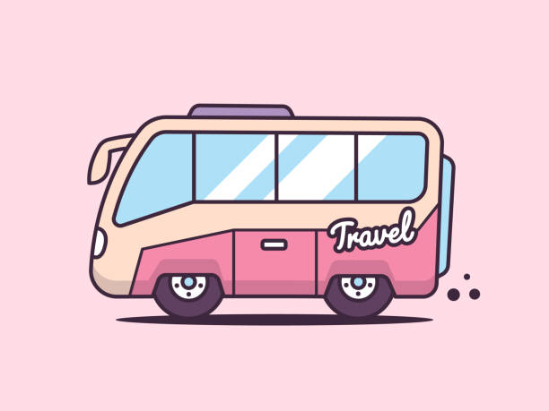 Cartoon Bus Kawaii styled travel bus vector cartoon illustration small bus stock illustrations