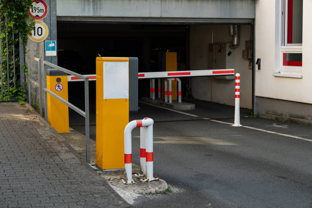 istock Parking gate with red stripes barrier an underground car park 2170051553
