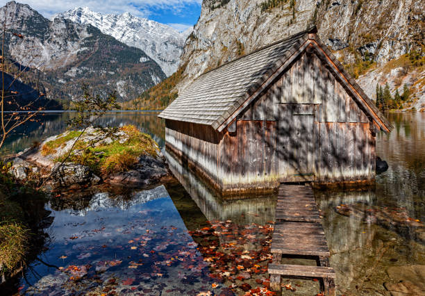 Obersee lake at autumn in Berchtesgaden national park, Germany.