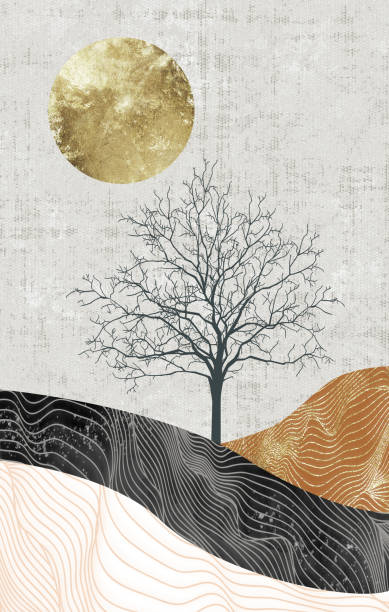 istock 3d illustration vertical paint canvas landscape wallpaper. modern drawing hill art for decoration 2170055737