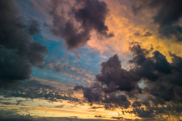Panoranic Sunrise or sunset Sky with colorful clouds. Orange sunset clouds