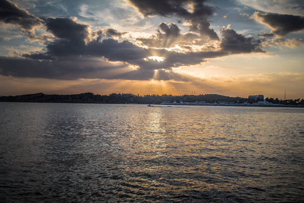 Golden hour, sunrise - dawn at Vouliagmeni area in Athens, Greece.