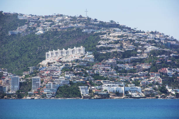 sea, beach, coast, aquatic, traveling, landscape, town, sky, island, the coast, summer, impressions, ocean, tourism, panorama, nature, vacations, shore, architecture, house, mexico, acapulco, rocks, blue, houses , hotels, tranquility, peace