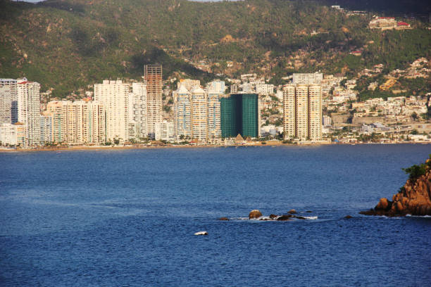 sea, beach, coast, aquatic, traveling, landscape, town, sky, island, the coast, summer, impressions, ocean, tourism, panorama, nature, vacations, shore, architecture, house, mexico, acapulco, rocks, blue, houses , hotels, tranquility, peace