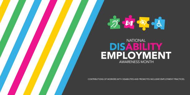 illustrations, cliparts, dessins animés et icônes de conception du mois national de sensibilisation à l’emploi des personnes handicapées. il a plusieurs types de handicap dans disposé en carrelage. illustration vectorielle - déficiences
