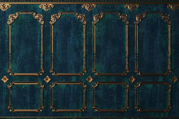 istock Classic wall of old gold stucco panels paint. Background. 2170078358