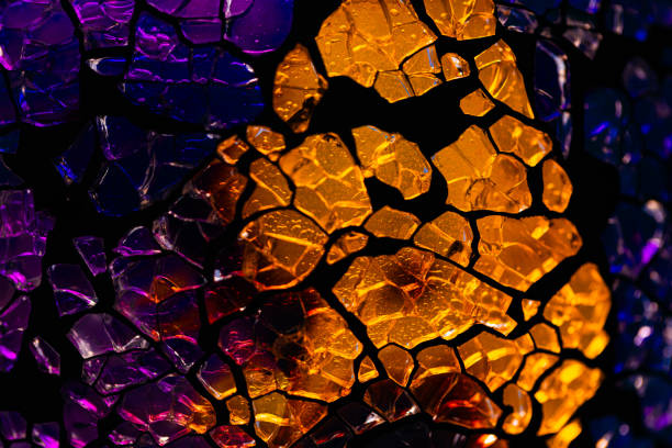 blue and  yellow cracked stained glass mosaic textured background for design purpose