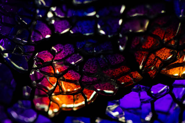 blue and  yellow cracked stained glass mosaic textured background for design purpose