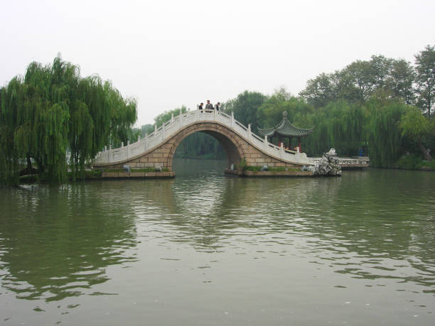 istock Small arch bridge in the garden lake 2170083648