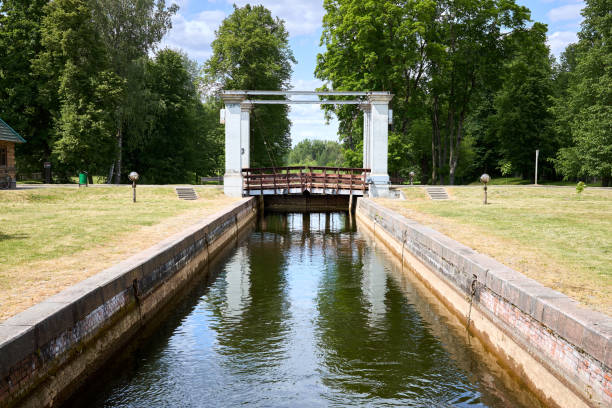 istock Nemnovo sluice lock of Augustow Canal is architectural hydrotechnical engineering monument designated as UNESCO World Heritage Site. Situated in Poland and Belarus and joins Neman Vistula rivers. 2170085519