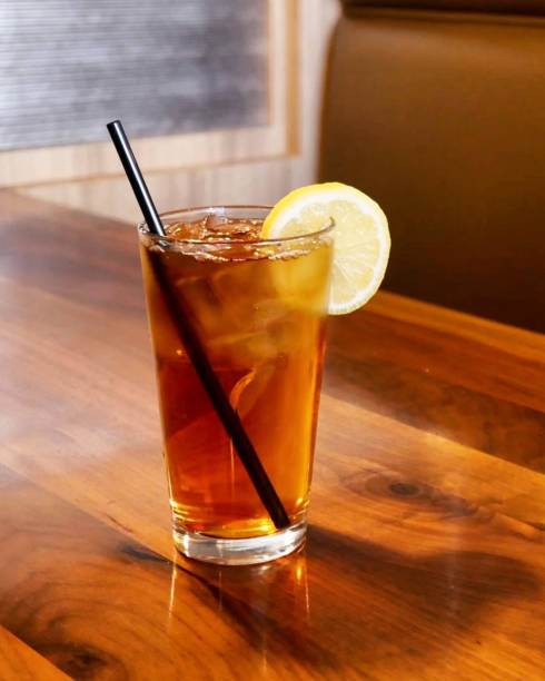 Glass of Ice Tea on Wood Table