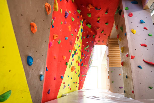 istock Colorful indoor climbing wall, centre without people. 2170087064