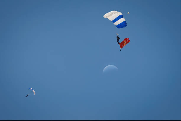 Alamogordo, New Mexico, USA - June 2, 2024: The USAF Academy Wings of Blue Parachute Team at the 2024 Legacy of Liberty Airshow at Holloman Air Force Base.