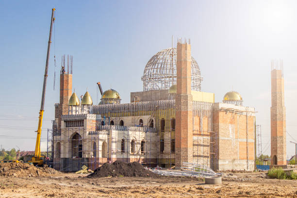 construction of a mosque on a vacant lot close-up