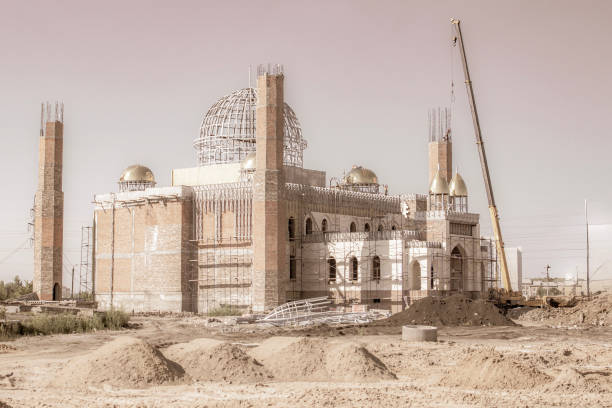 Exterior of a modern mosque with minarets