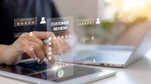 istock User give rating to service experience on online application, Customers can evaluate quality of service leading to reputation ranking of business 2170100203