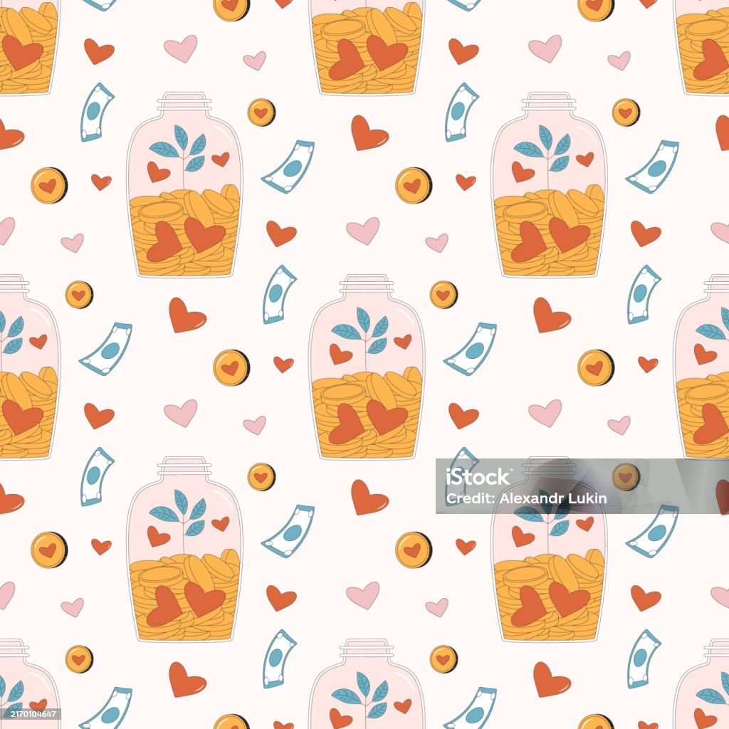 Donation Stuff Pattern Donation Jar Seamless Pattern Charity Repeat Background Tips Vector ...