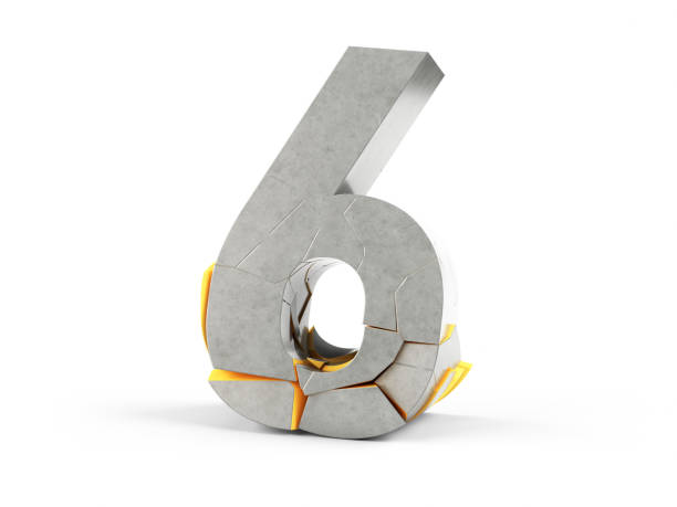 istock Stone font, letters made of broken stone blocks falling on isolated white background 3d rendering, number 6, Clipping Path (Object + Shadow) 2170108728