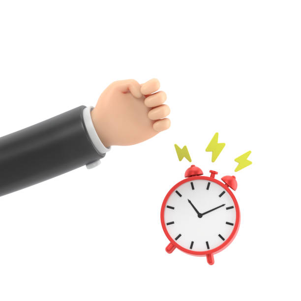 istock Cartoon Gesture Icon Mockup.Hand turning off the ringing alarm clock,3D rendering on white background. 2170115475