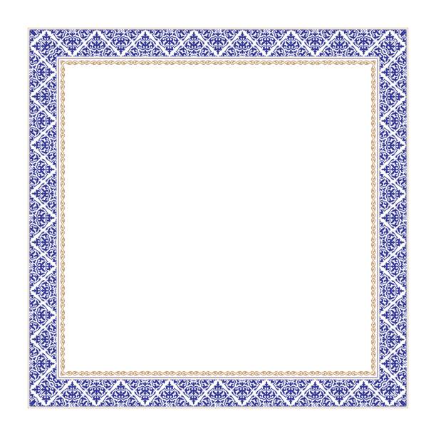istock Blue gold square Islamic Asian Kazakh national ornament frames. Kazakh pattern frame, border, decorative ornament of the Kazakh, Kyrgyz, Mongol, Tatar, Uzbek, Tajik for plates, textiles, print design 2170122062